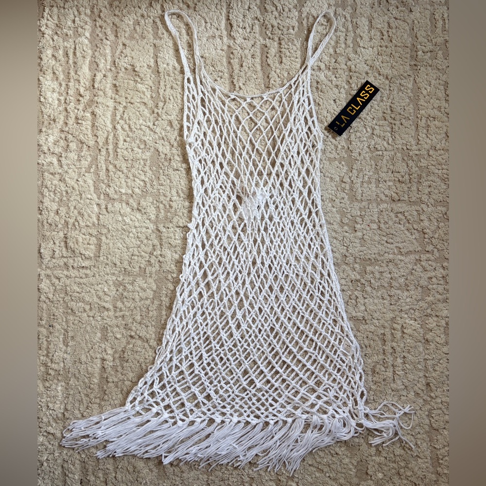 Brand New White Crocheted Beach Coverup L/XL